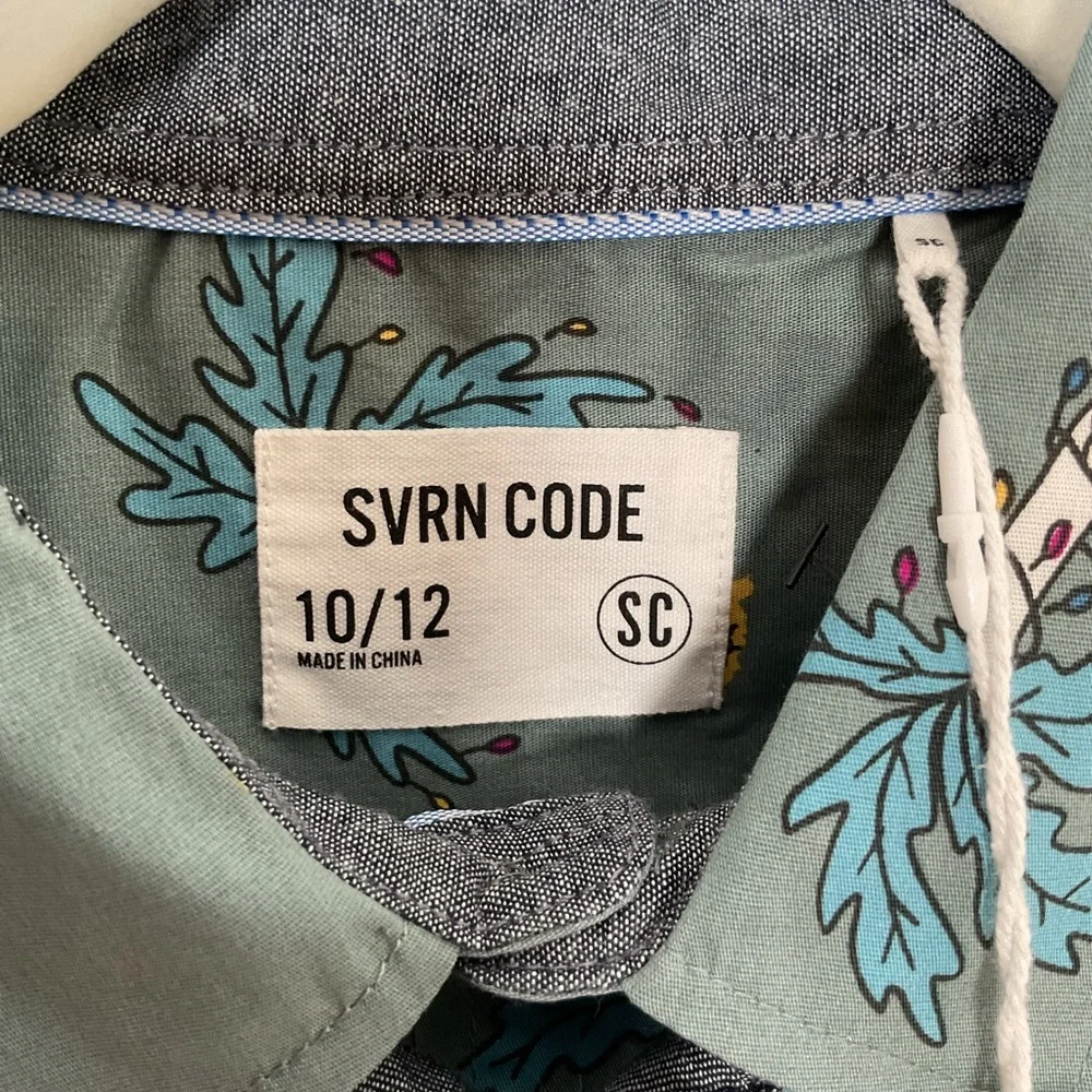 SVRN CODE Boys Long Sleeve with Tie Palm‎ Tree Design Size 10/12 NWT